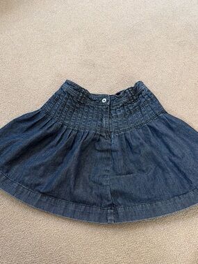 Dark Blue Denim Gathered Waist Skirt